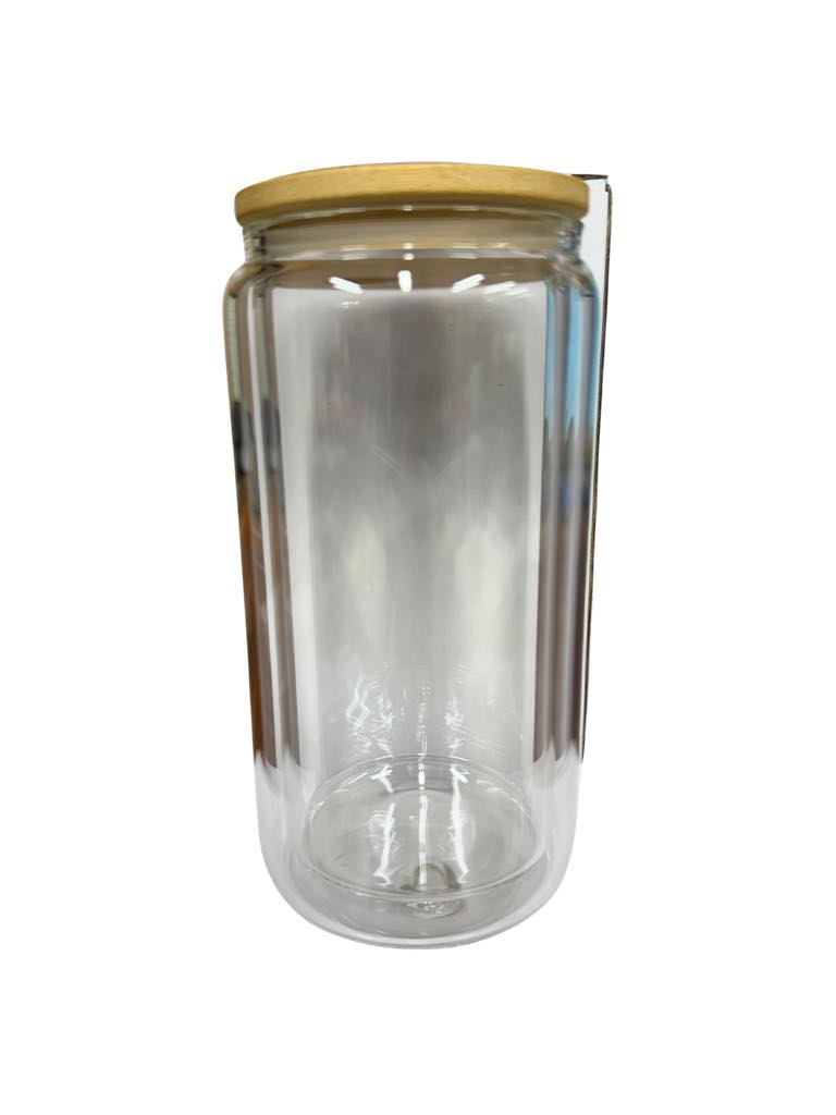 16 oz glass snow globe tumbler w/bamboo lid